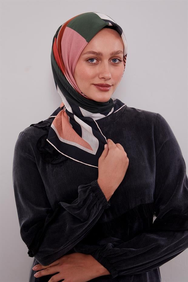 Siyah Geometrik Desen Pamuk Eşarp