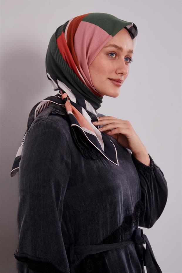 Siyah Geometrik Desen Pamuk Eşarp