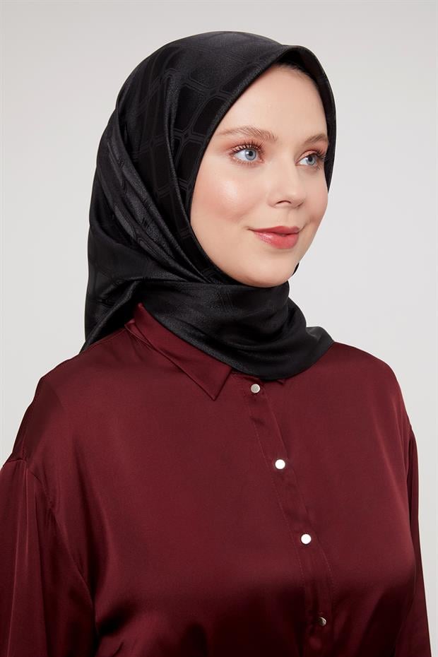 Geometrik Kristal Jakar Eşarp Siyah