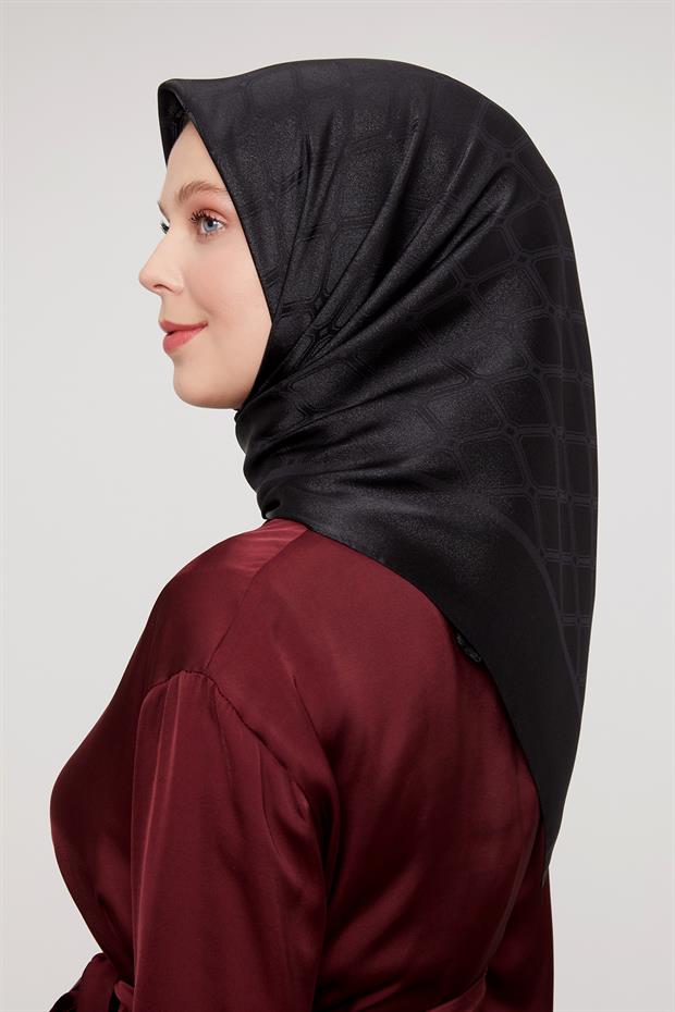 Geometrik Kristal Jakar Eşarp Siyah