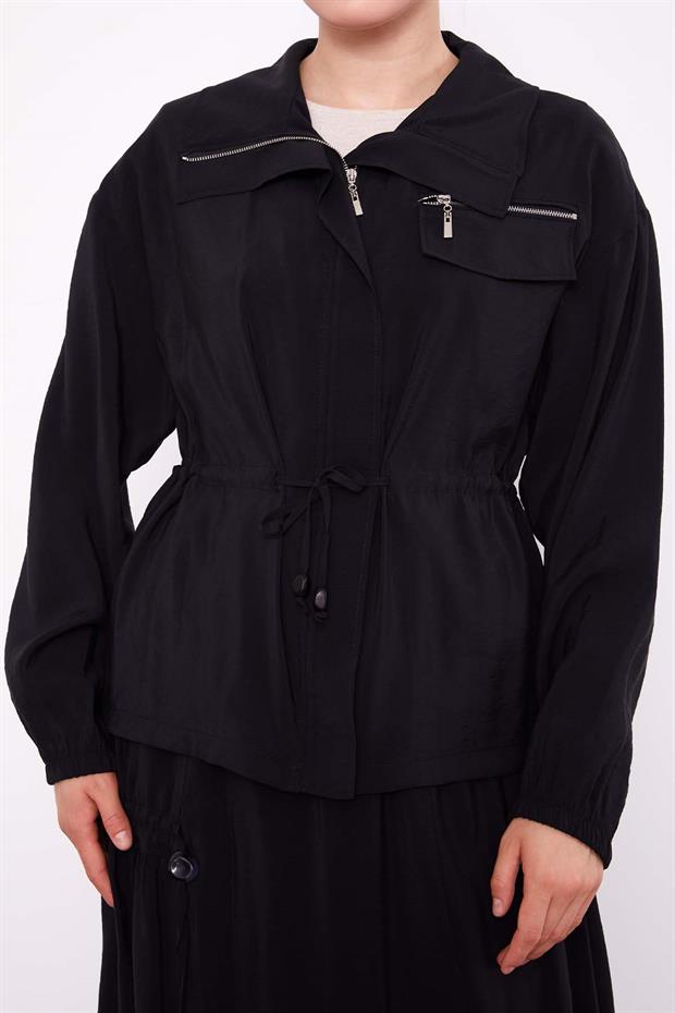 Siyah Gizli Fermuar Detaylı Etek Takım