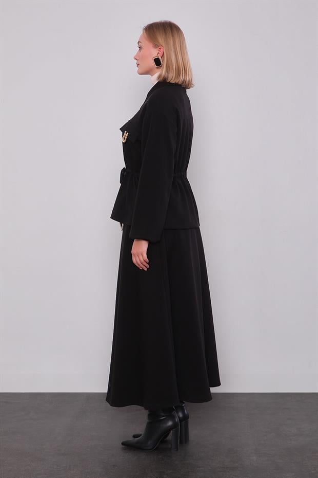 Siyah Gold Fermuar Detaylı Etek Takım