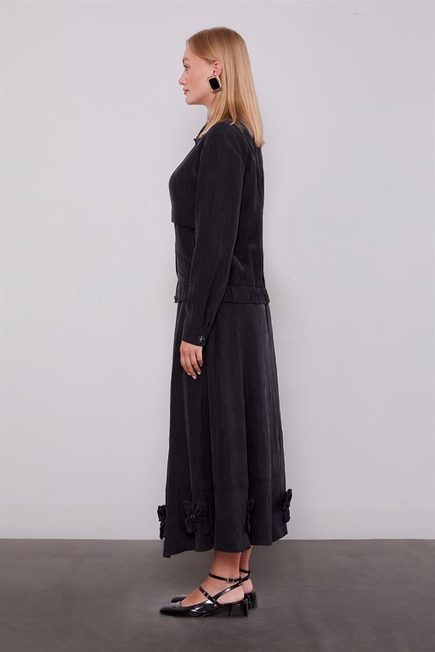 Siyah Gül Detaylı Cupra Etekli Takım