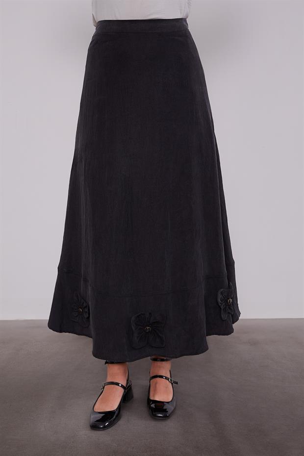 Siyah Gül Detaylı Cupra Etekli Takım