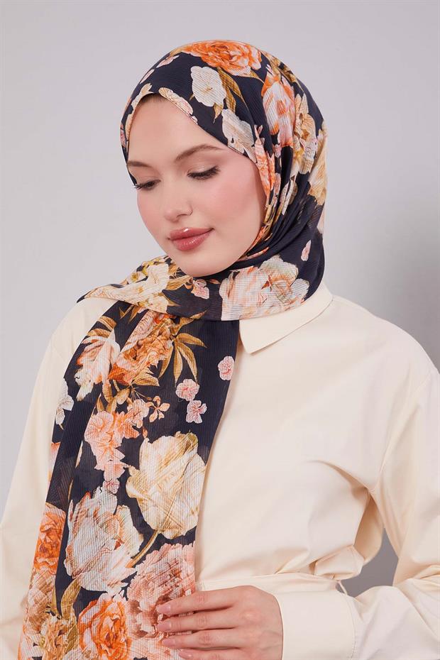 Siyah Güllü Desen Pamuk Şal