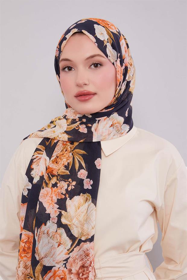 Siyah Güllü Desen Pamuk Şal