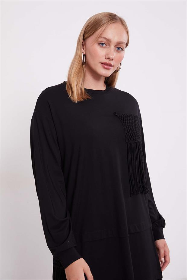 Siyah Hasır Püskül Detaylı İkili Takım