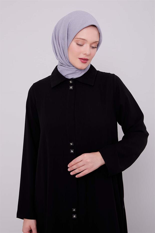 Siyah İkili Düğme Detaylı Ferace