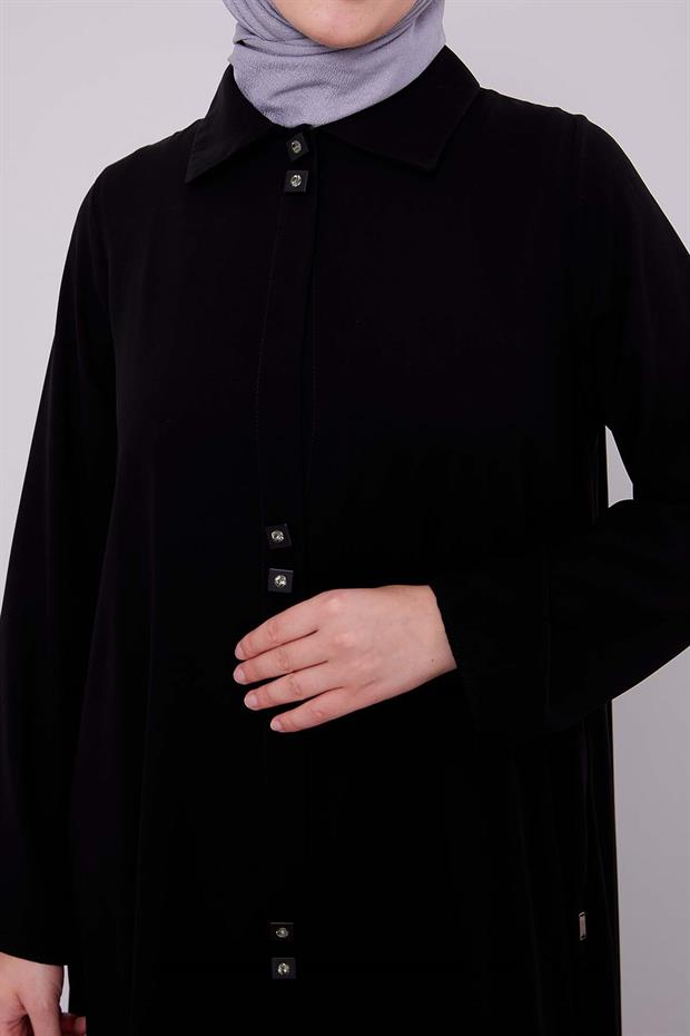 Siyah İkili Düğme Detaylı Ferace