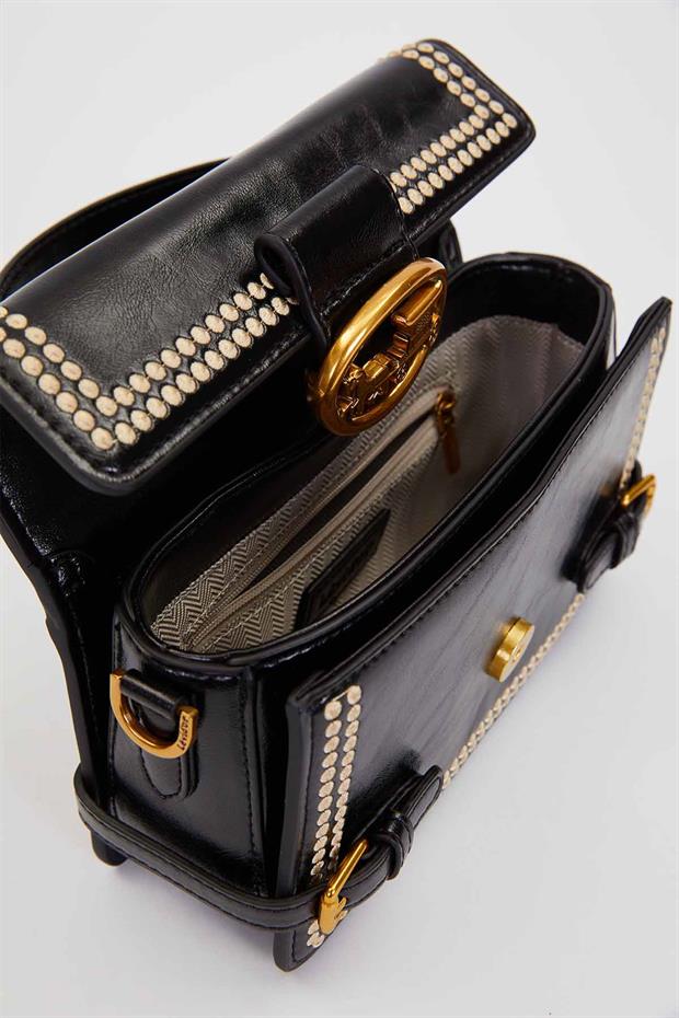 Siyah İkili Kemer Görünümlü El Çantası