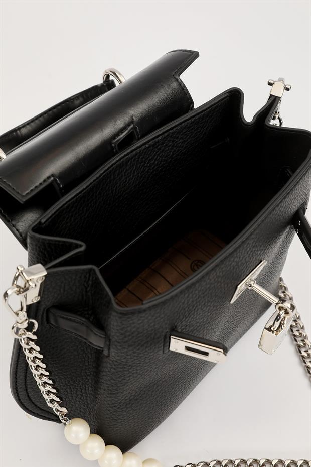 Siyah İnci Askı Detaylı El Çantası
