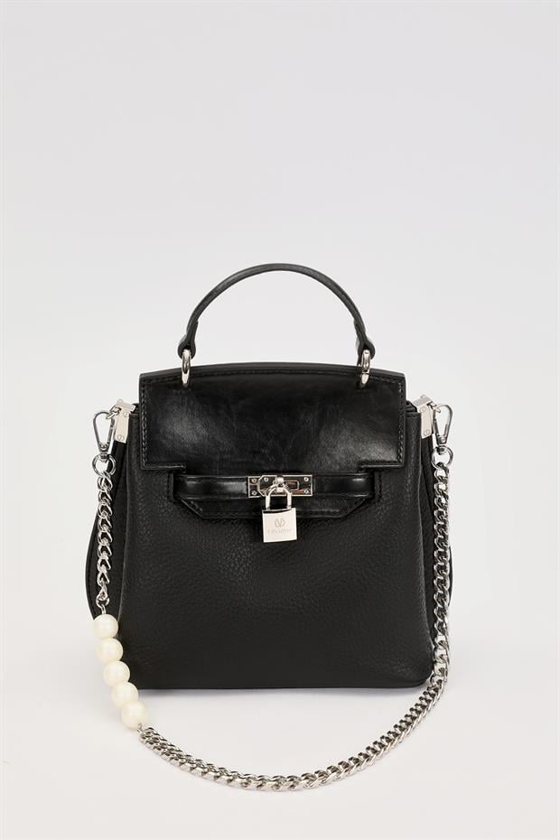 Siyah İnci Askı Detaylı El Çantası