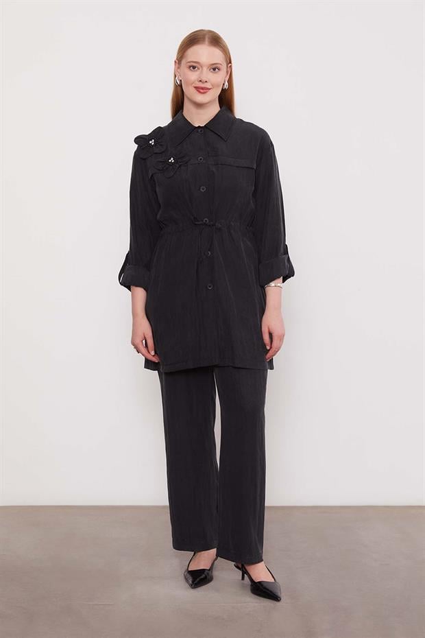 Siyah İşleme Omuz Detaylı Cupra İkili Takım