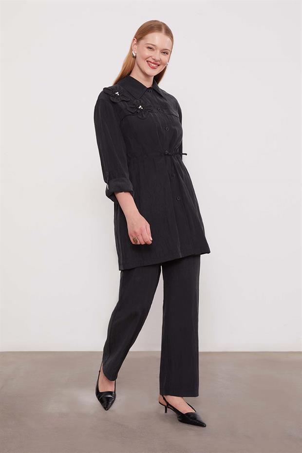 Siyah İşleme Omuz Detaylı Cupra İkili Takım