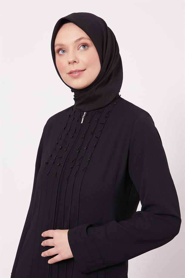 Siyah Yaka Şerit Detaylı Ferace