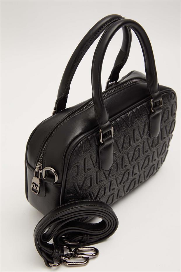 Siyah Kabartma Logo Baskılı El Çantası