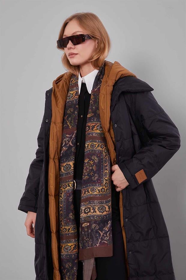 Siyah-Kahve Çift Renk Şişme Mont