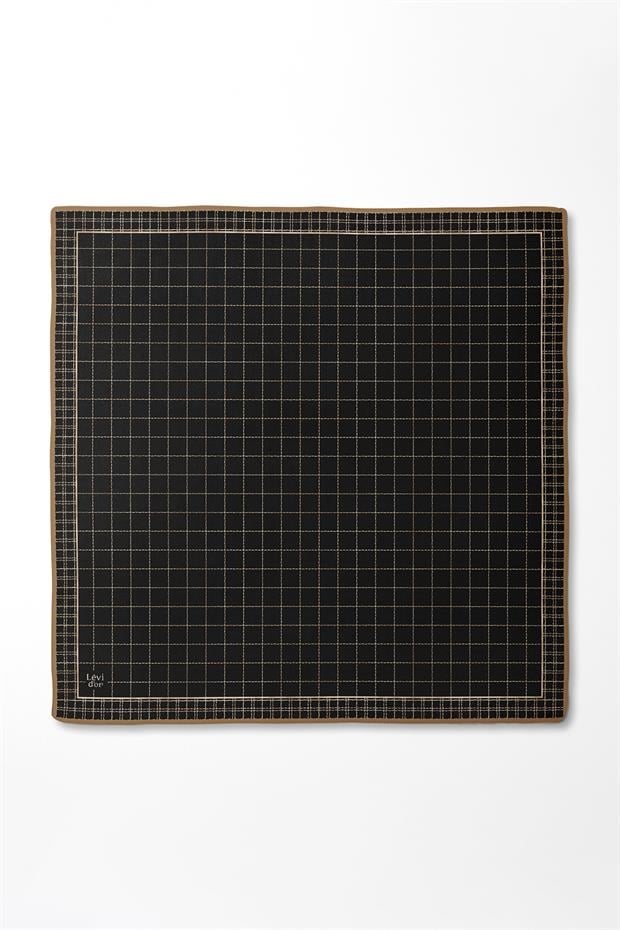 Siyah - Kahve Kareli Twill İpek Eşarp