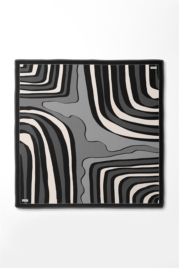 Siyah Kalın Çizgili Twill İpek Eşarp