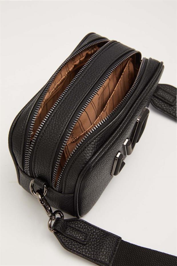 Siyah Kalın Kuşak Askılı Omuz