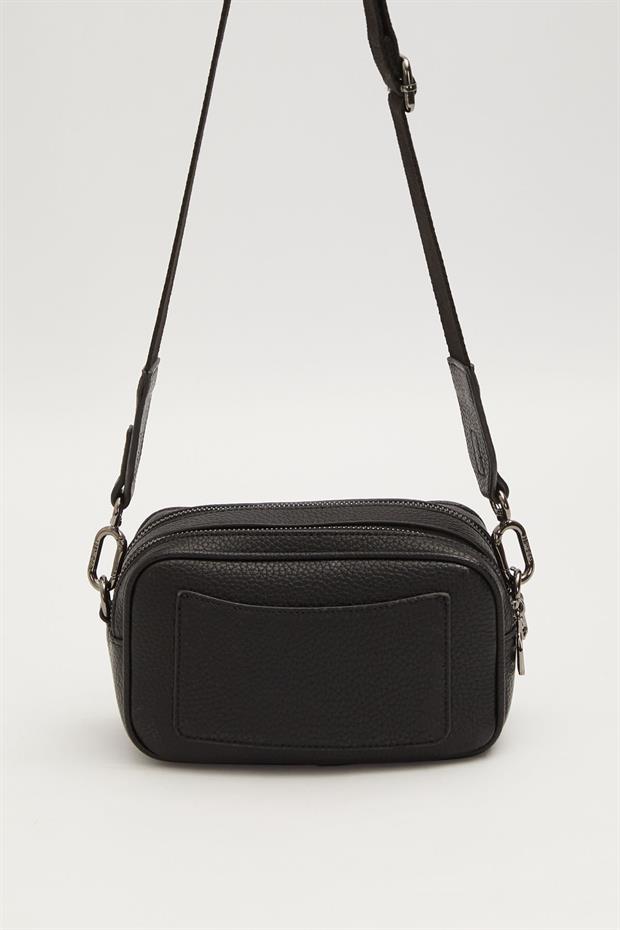 Siyah Kalın Kuşak Askılı Omuz