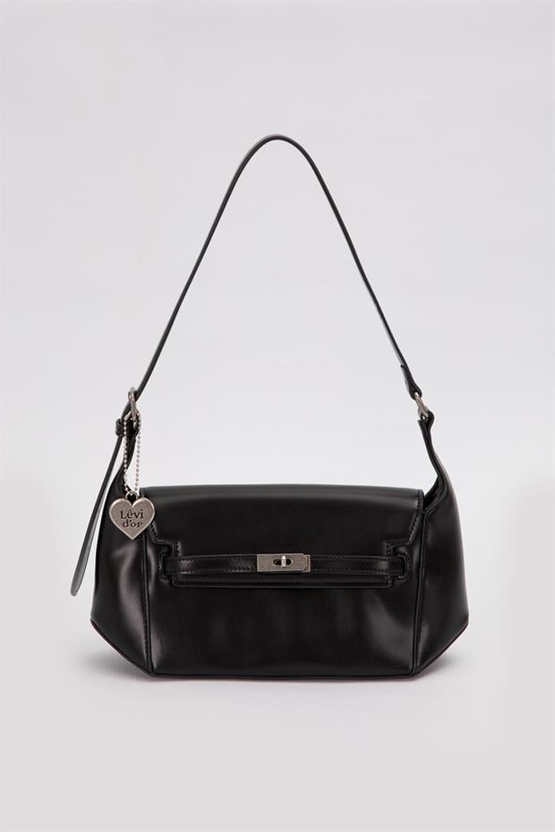 Siyah Kalp Aksesuar Detaylı Omuz Çantası