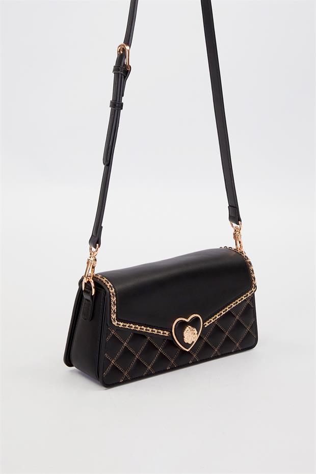 Siyah Kalp Toka Detay Omuz Çantası