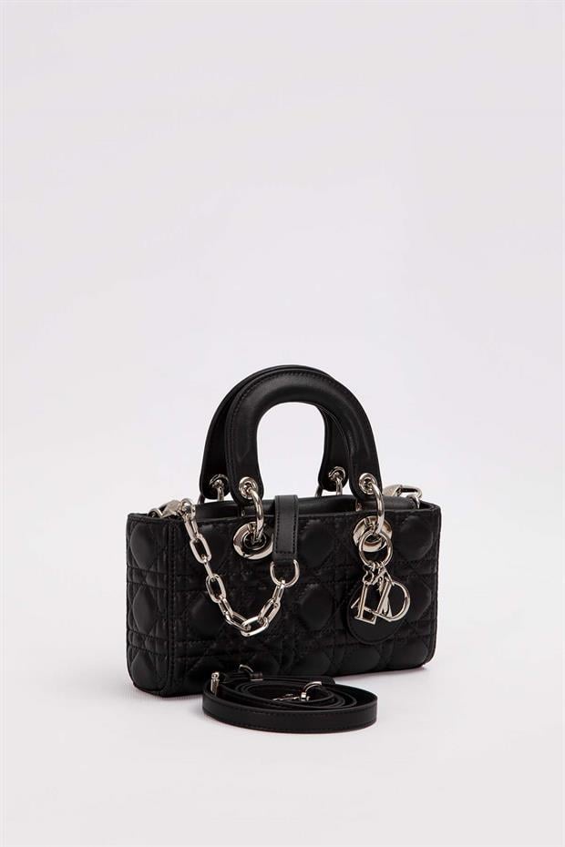 Siyah Kapitone Logo Aksesuarlı Omuz Çantası