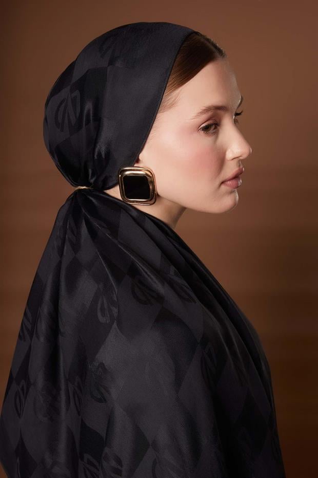 Siyah Kare LVD Baskılı Naia Jakar Şal