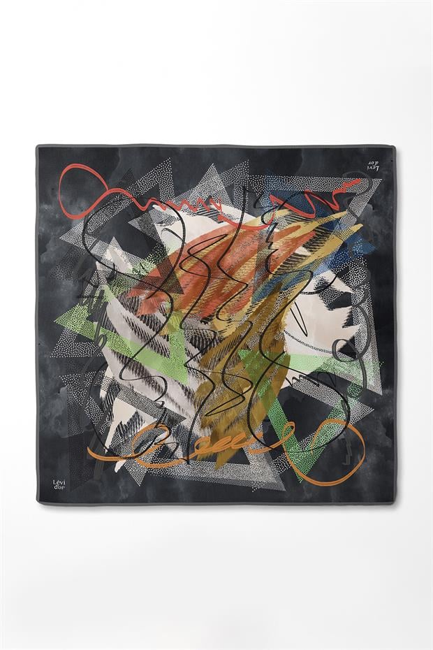 Siyah Karışık Benek Desen Twill İpek Eşarp