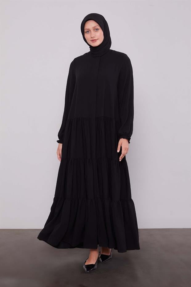 Siyah Katlı Büzgü Detay Ferace