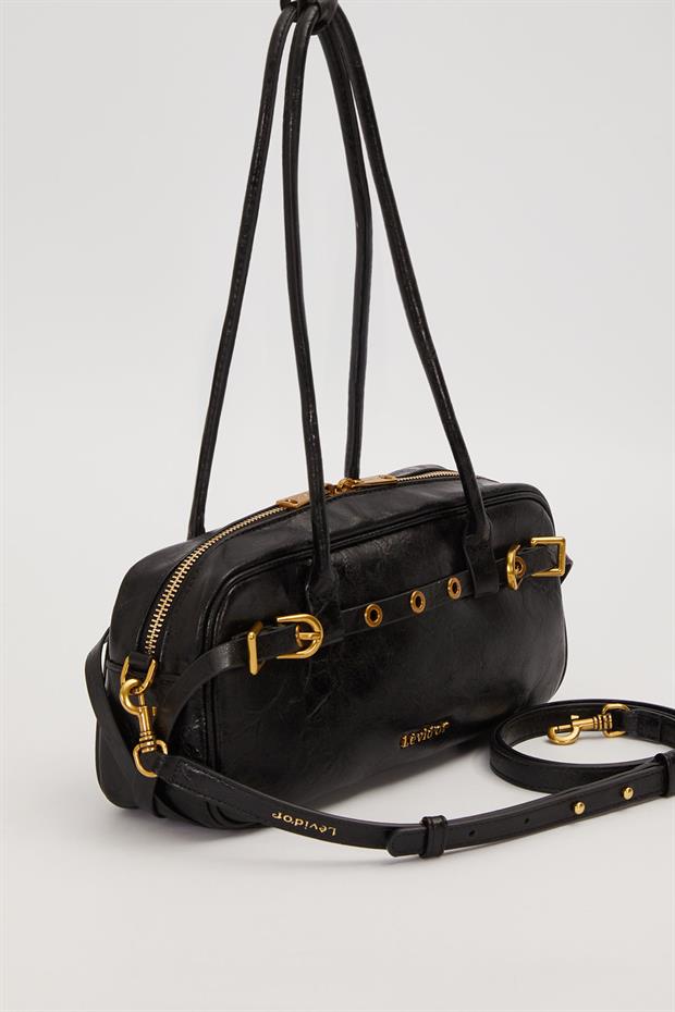 Siyah Kemer Detaylı Uzun Askılı Omuz Çantası