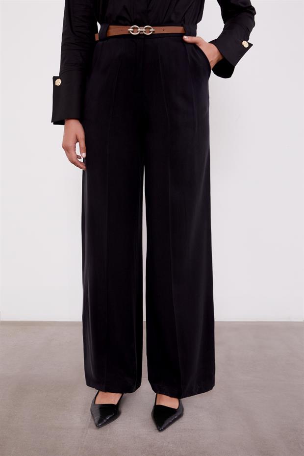 Siyah Kemerli Palazzo Pantolon