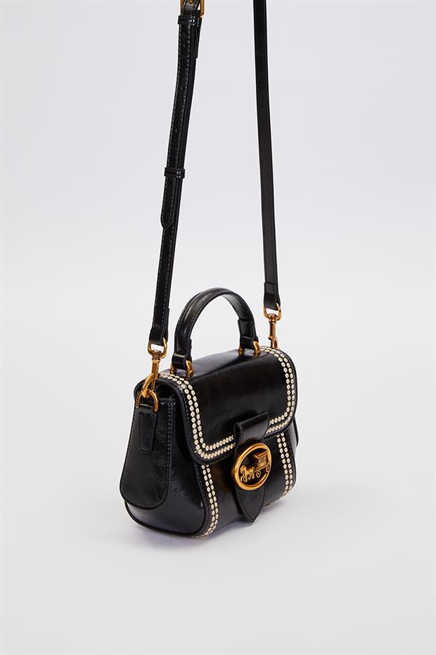 Siyah Kenar Desenli Dikişli El Çantası