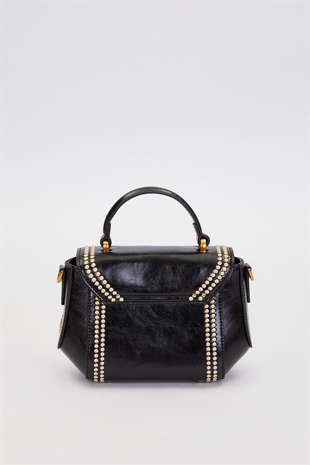 Siyah Kenar Desenli Dikişli El Çantası