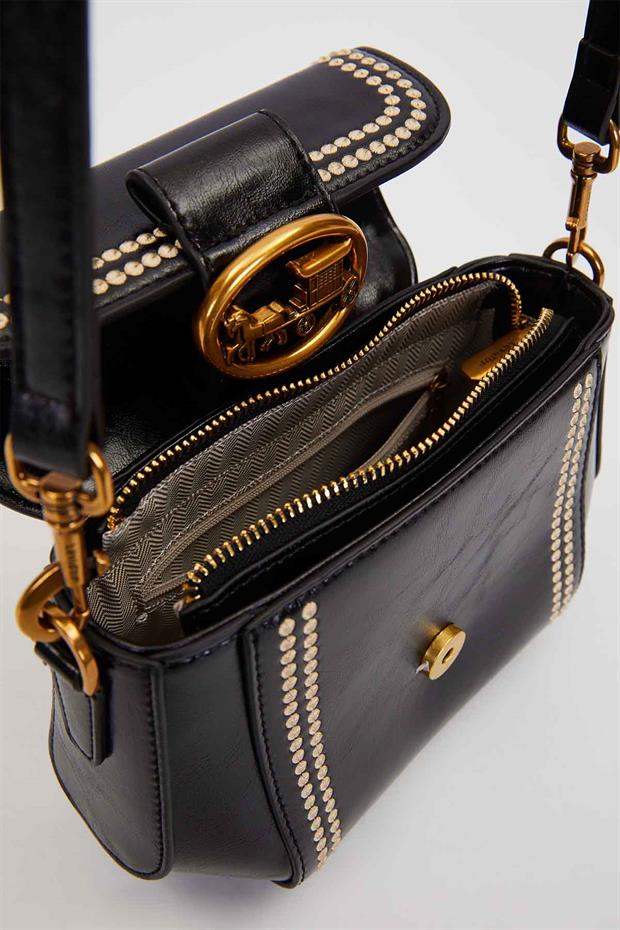 Siyah Kenar Desenli Dikişli El Çantası