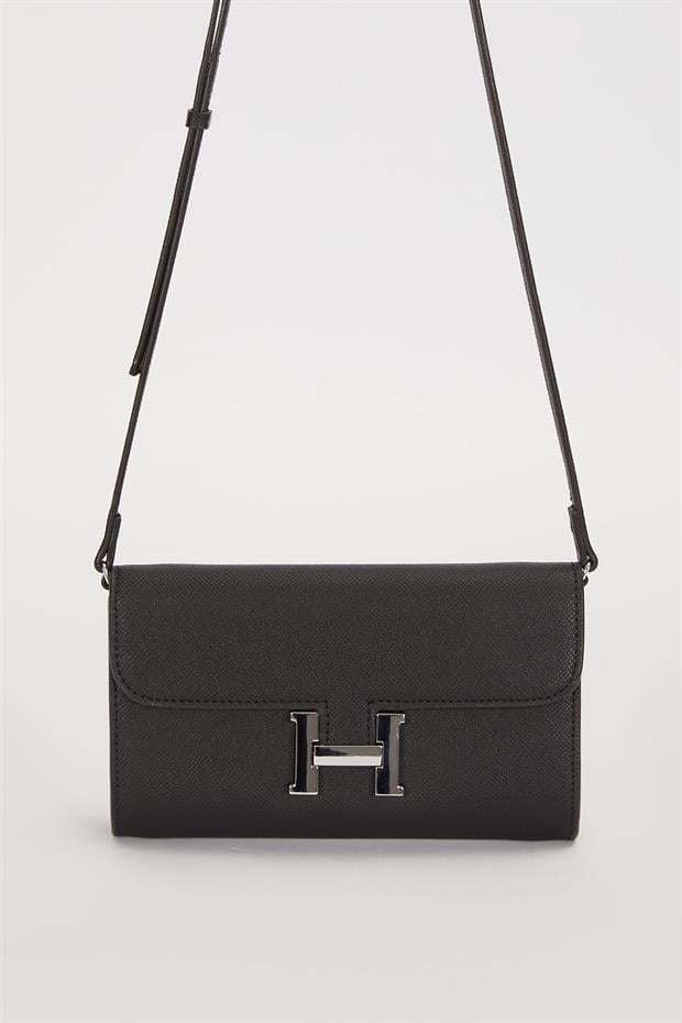 Siyah Kenar Dikiş Detaylı Omuz Çantası