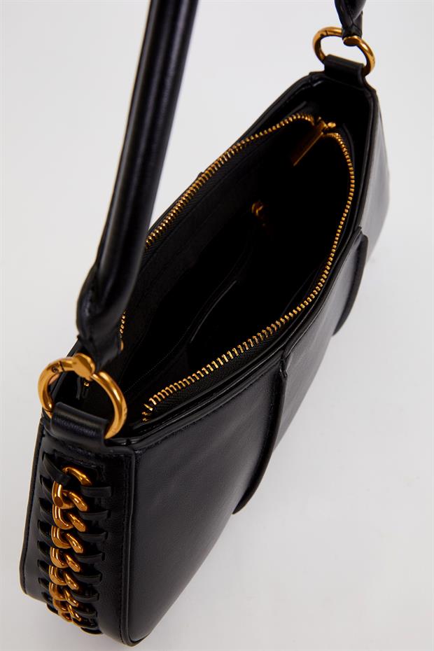 Siyah Kenar Dikiş Görünümlü Omuz Çantası