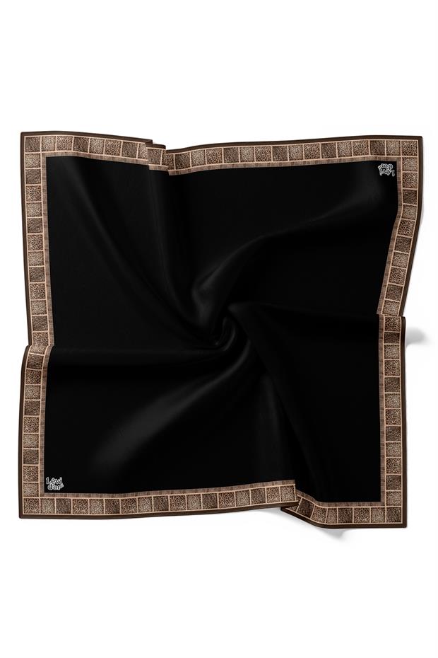 Siyah Kenar Leopar Twill İpek Eşarp