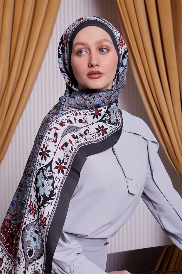 Siyah Kenar Motif Desen Royal Şal