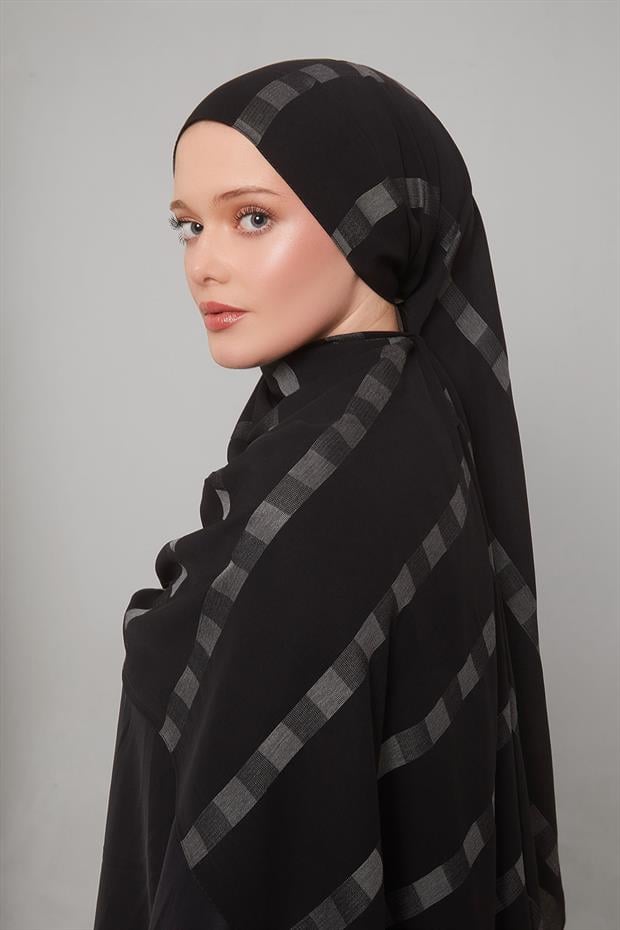 Siyah Kendinden Çizgili Dream Şal