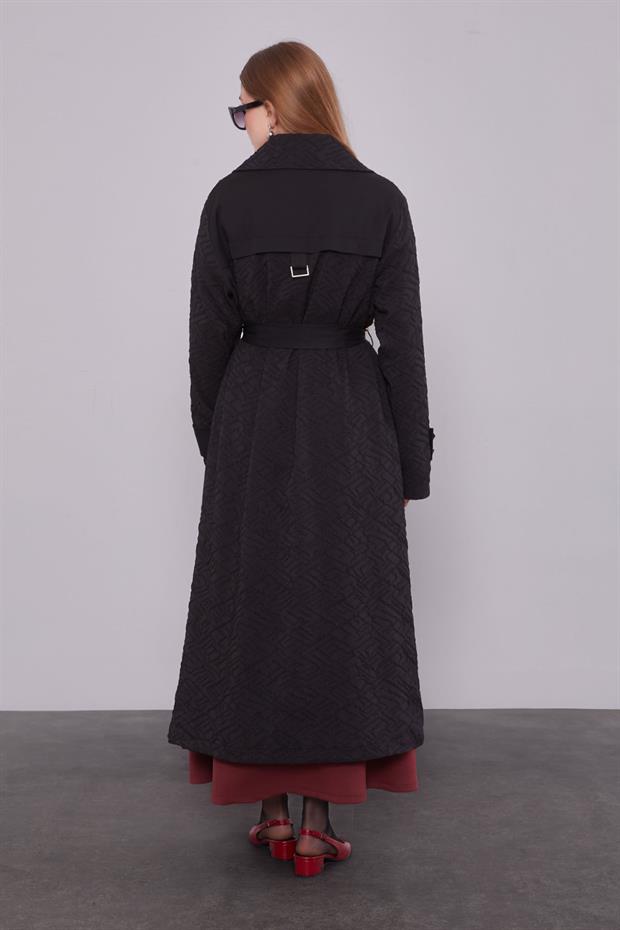 Siyah Kendinden Desenli Fermuarlı Kap