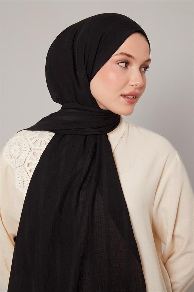Siyah Kendinden Dokulu Natural Line Şal