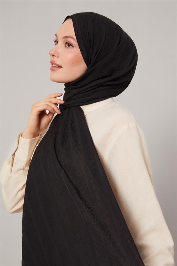 Siyah Kendinden Dokulu Natural Line Şal