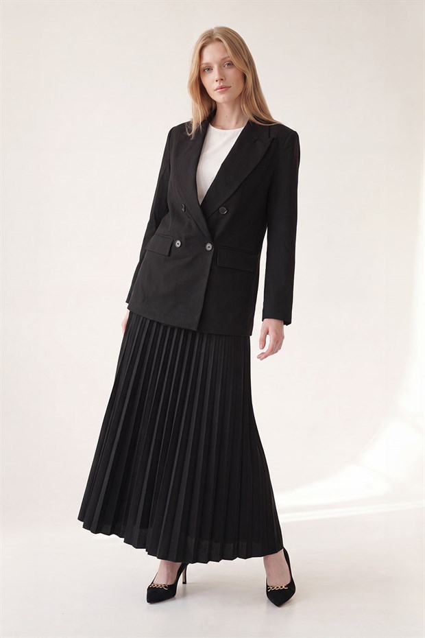 Siyah Keten Blazer Ceket
