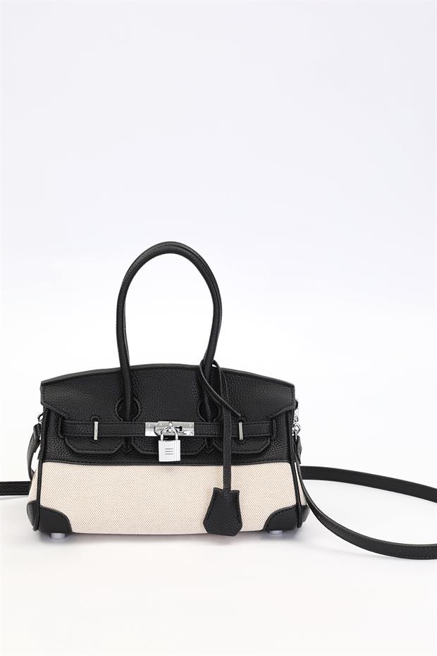 Siyah Kilit Detay Deri El Çantası