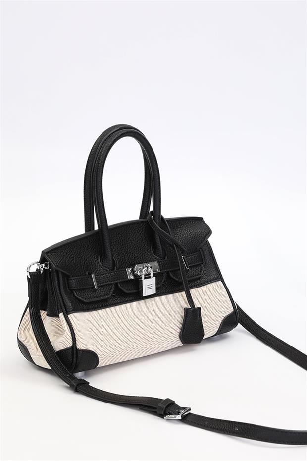 Siyah Kilit Detay Deri El Çantası