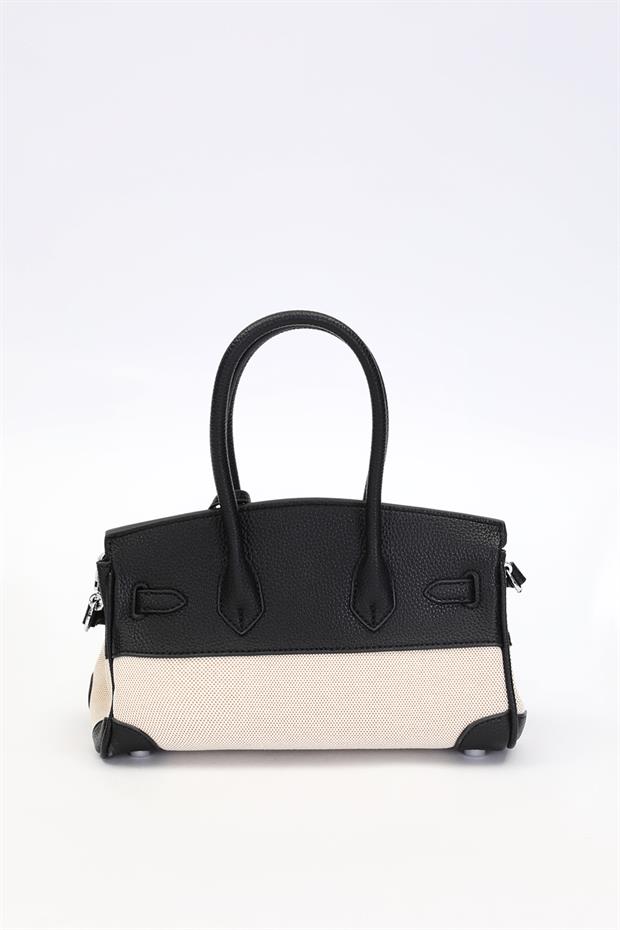 Siyah Kilit Detay Deri El Çantası