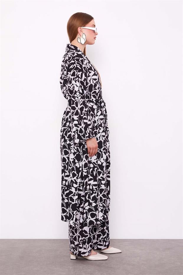 Siyah Kimono Pantolon Takım