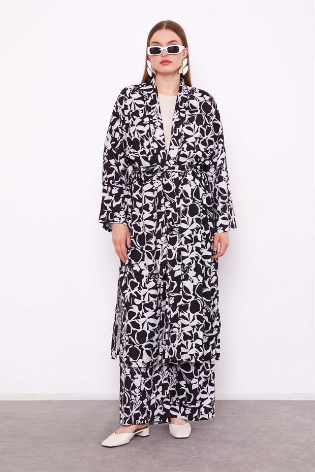 Siyah Kimono Pantolon Takım